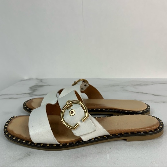 Coach & Four Aquila Slide Sandals White Leather Upper& Lining Made in Italy 7.5 - Picture 5 of 11